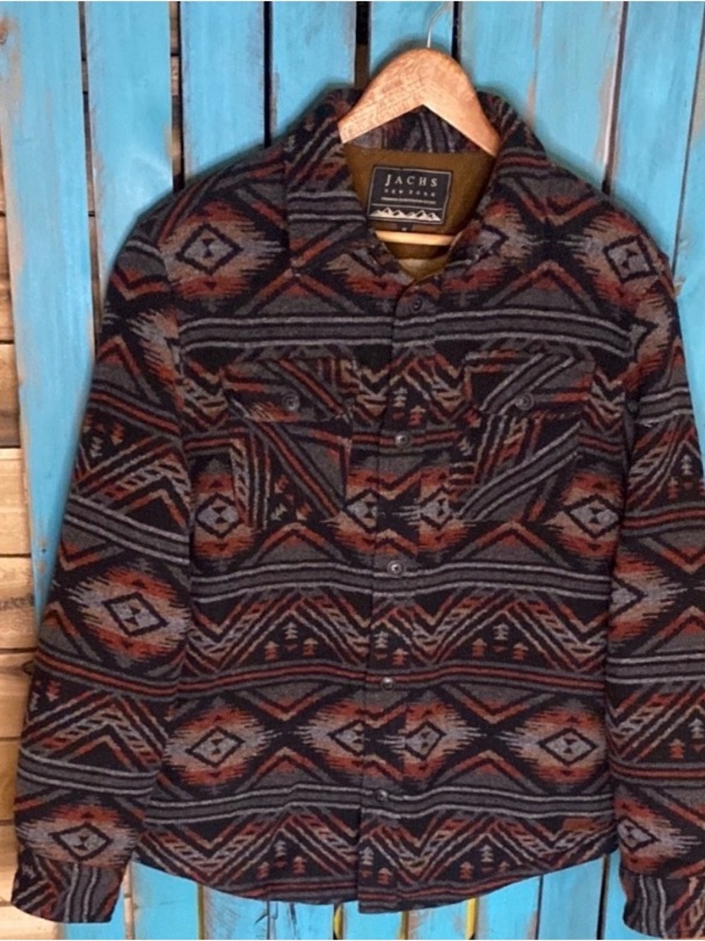 Jachs fleece lined southwestern Jacket Black gray and red button up Medium